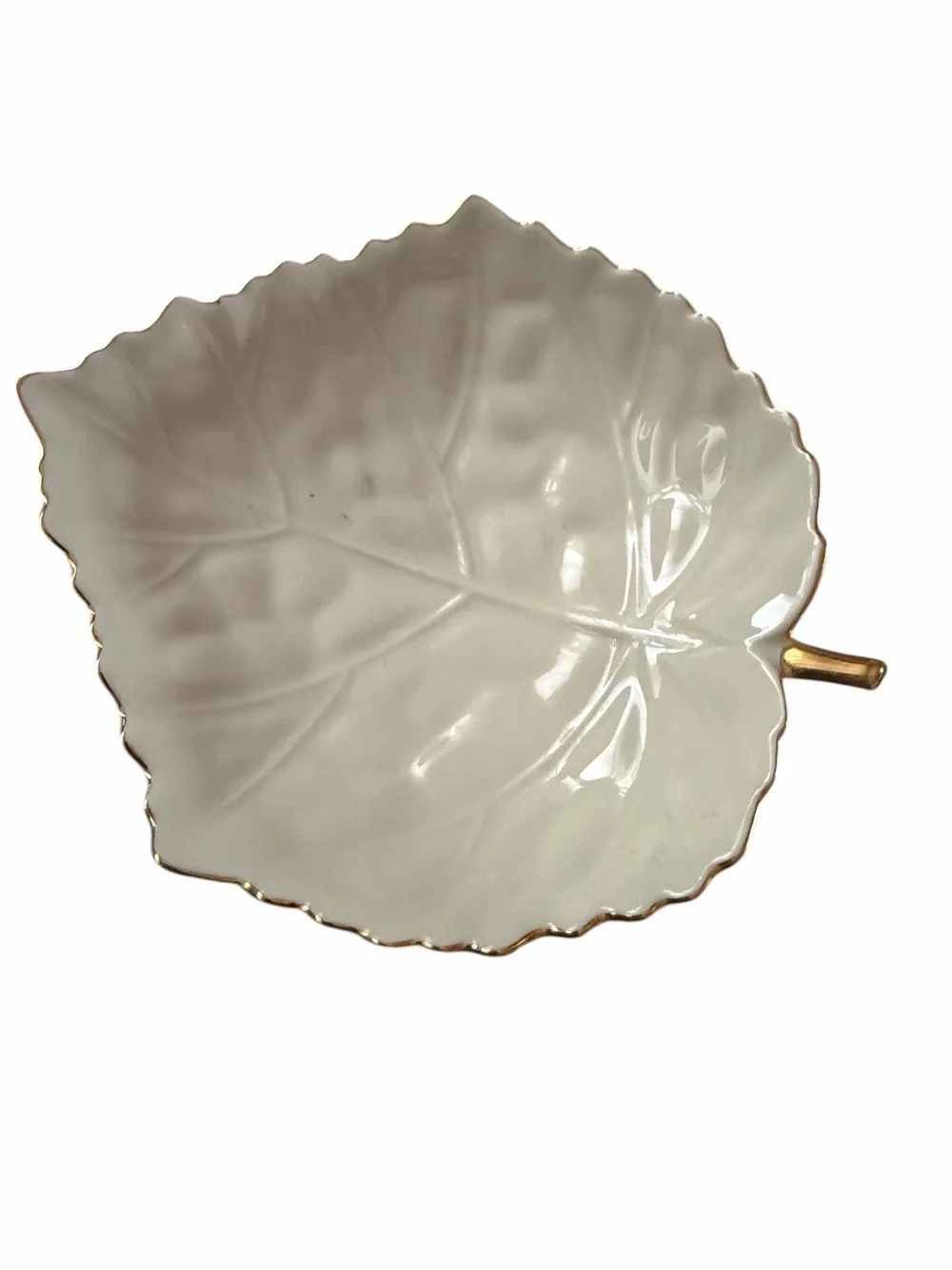 Vintage Lenox Ivory Porcelain Maple Leaf Dish with 24K Gold Trim